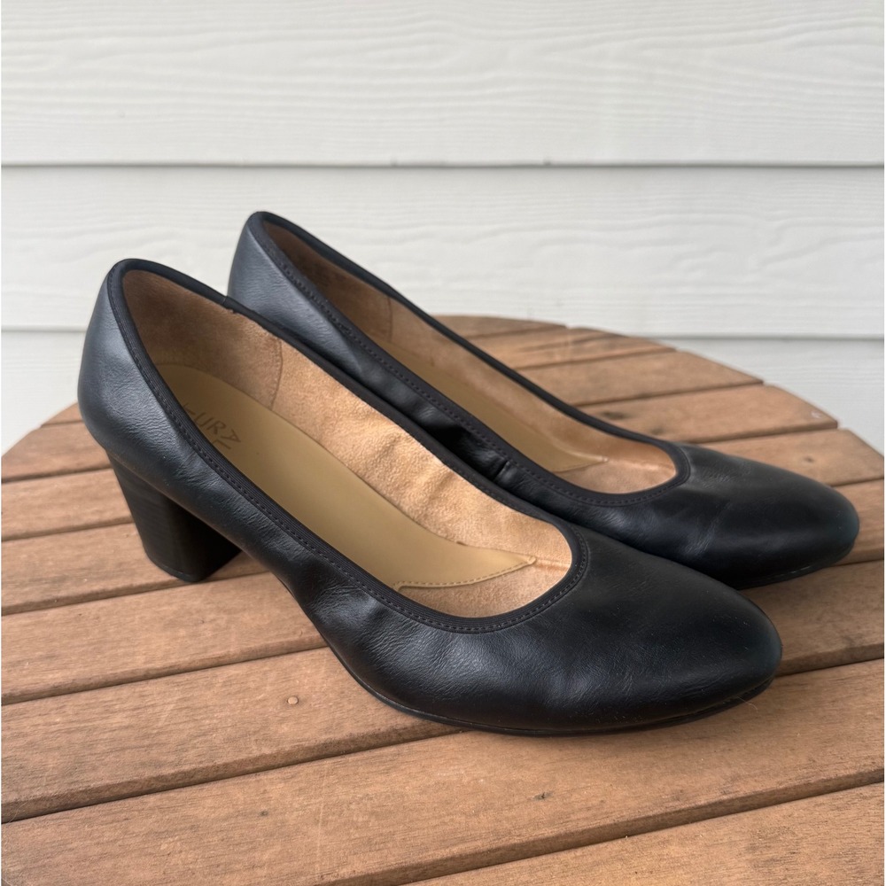 Naturalizer Womens Black Block Heel Pumps Round Toe Comfort Dress Shoes Size 11M